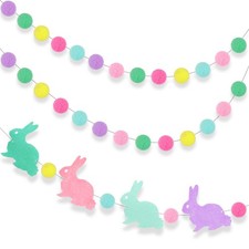 3 Pieces Easter Pom Garlands Colorful Felt Ball Pink, Green, Purple