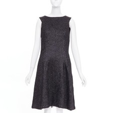 CHANEL 2016 Runway gunmetal glitter black pleated tweed sleeveless dress FR42 L