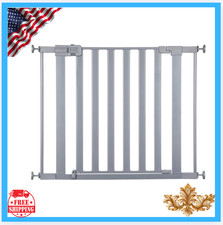 New Adjustable Walk-Through Baby Gate 29"-38" Pressure Mount Silver Pet Gate