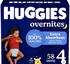 Huggies Size 4 Diapers: 58 overnight baby diapers 22-37 lbs  1