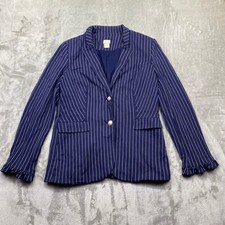 Chico's Navy Pinstripe Blazer Ruffle Cuff Pearl Buttons Size 1 US 8/10 Preppy