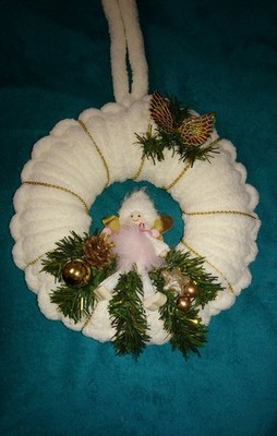 Adventskranz Türkranz Kranz Creme Weiß Gehäkelt Engel Weihnachten Handmade 25cm