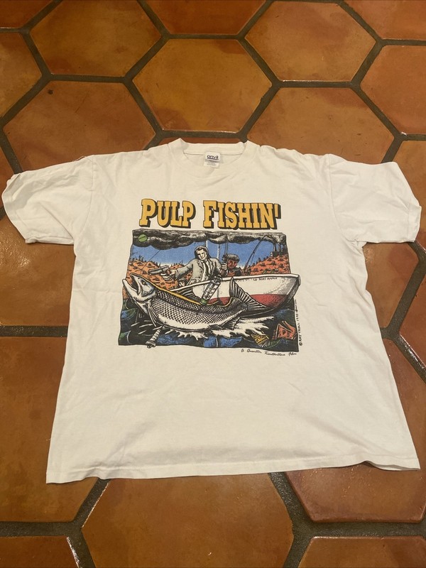 Vintage Ray Troll Shirt Pulp Fishin Movie Parody Pulp Fiction T Size Large White