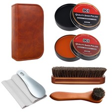 IKI Shoe Shine Polish Kit - 7PCS Leather Boot Care Kit with Black Brown Shoe ...