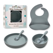 Feeding Set 5pcs Bib, Plate, Bowl, Fork, Spoon - Safe, 100 Food Silicone, ...