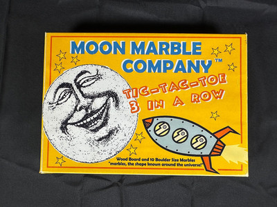 Vintage 2006 Moon Marble Company Tic-Tac-Toe Game Wooden Board Boulder Marbles