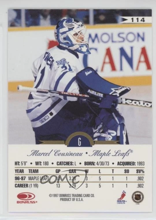 1997-98 Leaf International Stars Marcel Cousineau #114 - Image 2 of 2