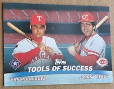 2000 Topps Combos Johnny Bench Ivan Rodriguez #TC5 Tools of Success Reds Rangers