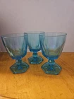 Hazel Capri Colonial Glasses Aqua Blue Set of 3Champagne Water Wine Sherbet Vtg