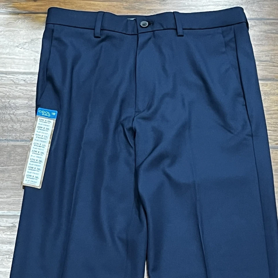 Haggar Cool 18 Pro Pants Mens 32x38 Golf Slacks Mens Classic Dress Navy Blue - Image 2 of 4