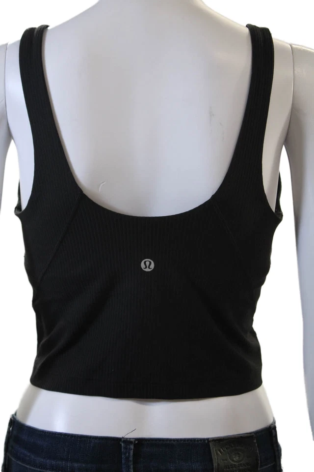 Camiseta sin mangas Lululemon para mujer negra recortada de nailon cuello redondo talla 8 Foto 3 de 4