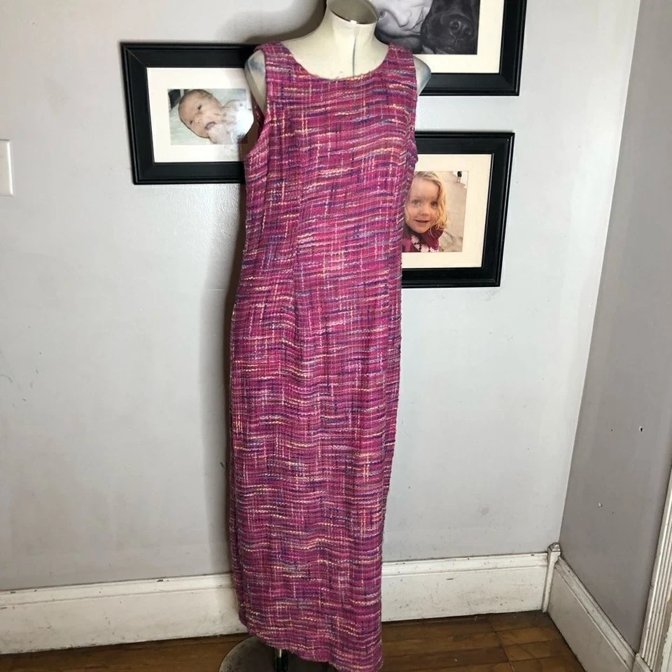 Vintage MOLATO Silk Pink Tweed Patchwork Hippie 70s Maxi Dress Duster Jacket - Image 2 of 4