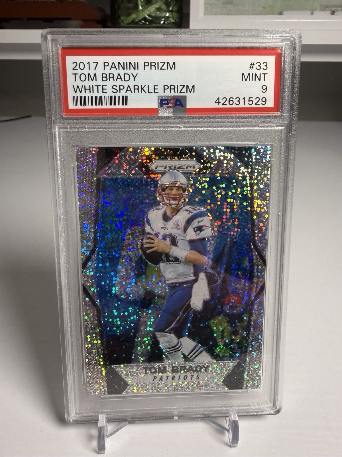 Tom Brady 2017 Panini Prizm White Sparkle Prizm #33 PSA 9 Mint