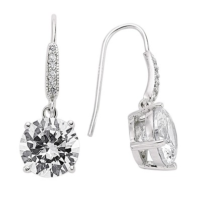 Silver Jewelco London CZ Solitaire Drop Earrings