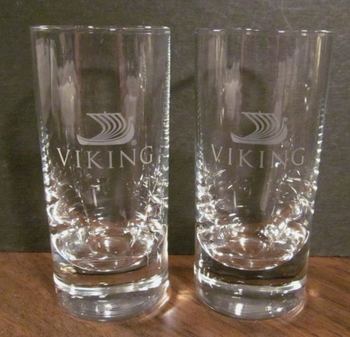 Two Viking Cruise Line Etched Aquavit Crystal Glasses-New, Unused+Extras! - Picture 2 of 7