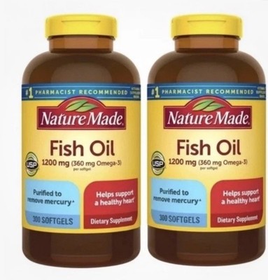 2 Nature Made Fish Oil Omega-3 1200mg (360mg) Softgels Heart Health 300
