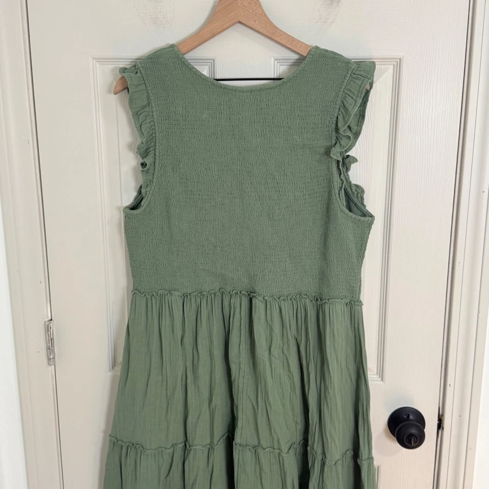 Old Navy Maxi Dress Womens XXL Green Tiered Cottage Core - Image 3 of 4