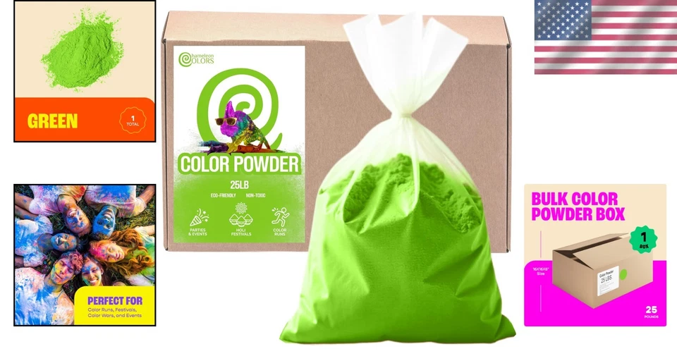 Non-Toxic Holi Color Powder - Green - 25 lbs. - Image 2 of 4