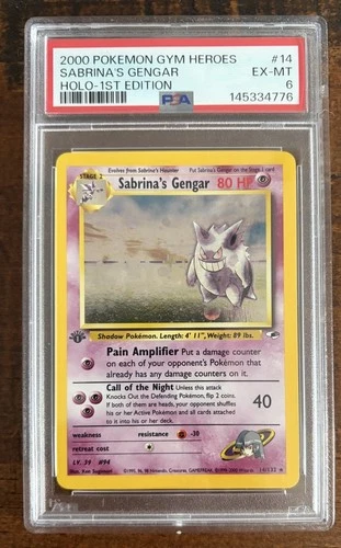 POKEMON SABRINA'S GENGAR 2000 GYM HEROES 1ST EDITION #14 HOLO PSA 6
