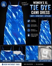 Women’s XL Blue White Tie Dye Bodycon Cami Dress Spaghetti Strap Stretch
