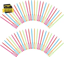 50 Pcs Plastic Needles for Kids 7Cm/2.76Inch Colorful Plastic Sewing Needle Larg