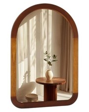 Arched Mirror 24 x 36 Inch,Brown Wood Rustic 36"L x 24"W Two-tone Walnut a