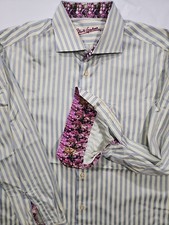 Robert Graham Men  s Multicolor Striped Dress Shirt Embroidered Flip Cuffs 17/43