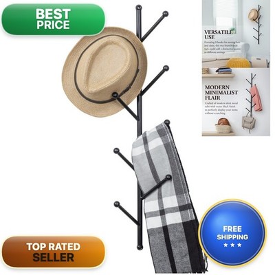 MyGift 8 Hook Wall Mounted Modern Matte Black Metal Hat And Coat Hanger Tree