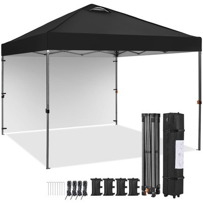 10x10 Pop up Canopy Tent w/1 Sidewall, Instant Outdoor Tent w/Wheeled Bag, Black