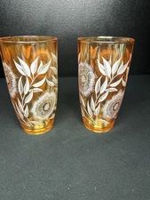 Vintage Jeannette Glasses Marigold Carnival Glass Drinkware 6”drinking Glasses