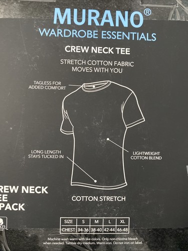 Camiseta interior Murano Wardrobe Essentials sólida cuello redondo paquetes de 3 peso ligero nueva en caja - Imagen 7 de 7