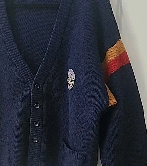 Cárdigan Suéter Vintage Años 90 Benetton Cortina Rayas Azul Lana Pura XL Pecho 52" Foto 3 de 4