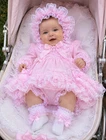 Dream 0-3 years baby girls classic pink lace dress bonnet knickers socks set
