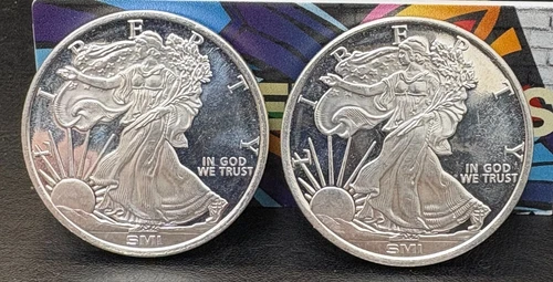 LOT OF 2 ✯ SMI American Silver Eagle 1 Troy Oz .999 Fine Silver FREE SHIPPING ✯