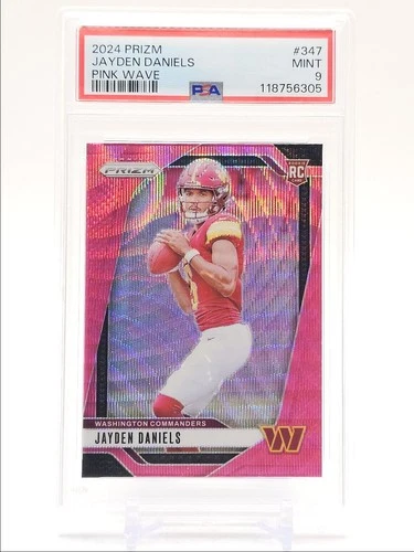 JAYDEN DANIELS 2024 PANINI PRIZM ROOKIE PINK WAVE COMMANDERS RC PSA 9 Q1059
