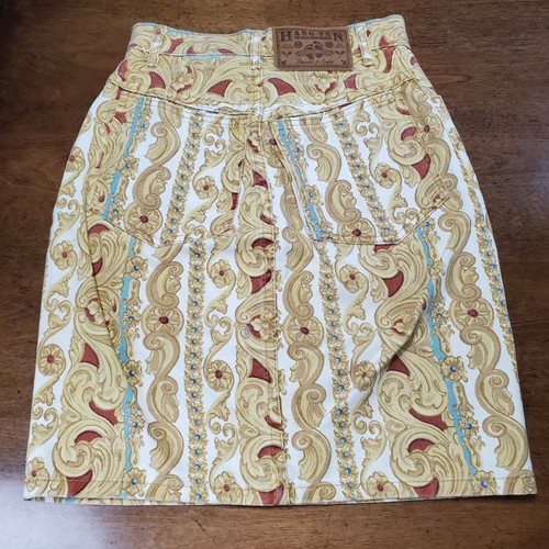 Hang Ten Womens Denim Skirt Multicolor Baroque Print Pockets Vintage Juniors 1/2 - Picture 3 of 10
