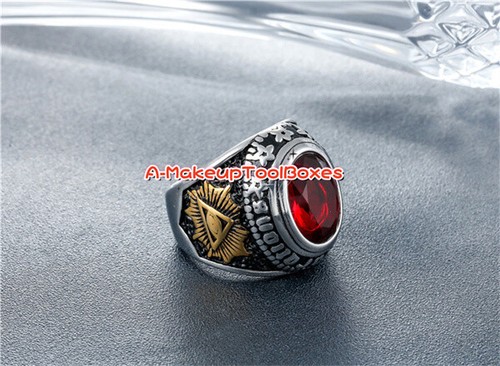 Men's Stainless Steel Satanic Illuminati Eye Masonic Gemstone Ring 7-13# J446 - Picture 3 of 16
