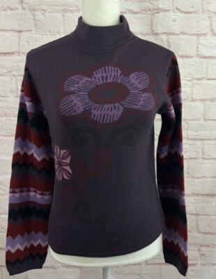 S. Oliver womens top sweater purple floral mock neck knit size L