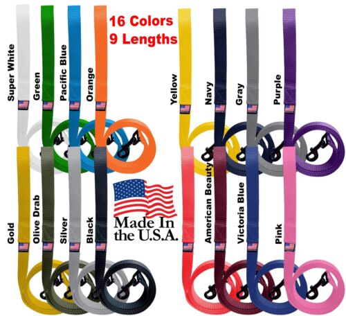 Dog Leash Short Long Leash Obéissance Training 1" Plusieurs couleurs/longueurs FABRIQUÉ AUX USA - Photo 1 sur 25