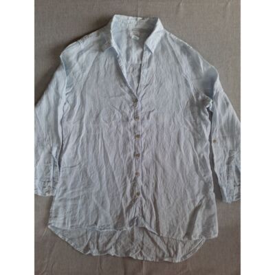 Sigrid Olsen Women Large Button Shirt 3/4 Sleeve Blue Top Blouse Pure Linen