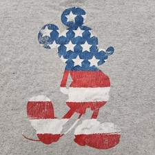 Mickey Mouse US Flag 2003 Gray Short Sleeve Cotton Blend T-Shirt Men's L