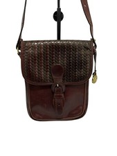 Brahmin Brown Leather Crossbody Shoulder Bag Purse Woven Flap Made in USA