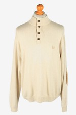 Chaps Button Neck Jumper Pullover Vintage Beige XL-IL2401