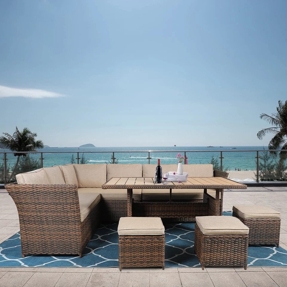 Juego de muebles de patio de 7 piezas de ratán sofá seccional exterior juego de conversación Foto 2 de 2