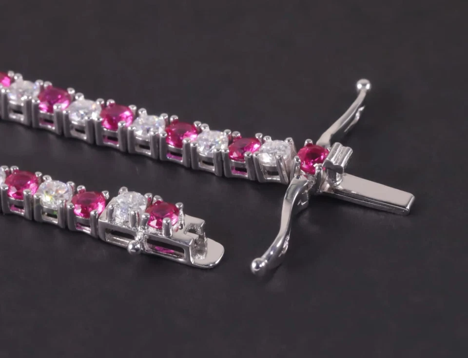 Ruby and Moissanite Round Tennis Bracelet Platinum Over Sterling Silver 7 Inch - Image 4 of 4