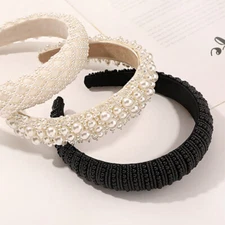 Baroque Women Pearl Padded Headband Hairband Embellished Hair Band Accessories ɞ