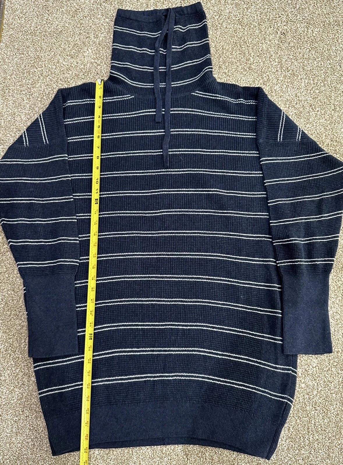 243 Prana Men's XL Blue & White Striped Long Sleeve Turtle Neck Pullover Hoodie