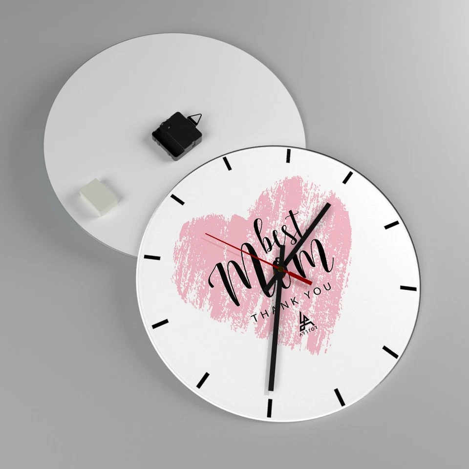 Modern Wanduhr 40x40cm Rund Analog Glasuhr Herz Liebe Muttertag Art Glas Deko - Bild 2 von 4