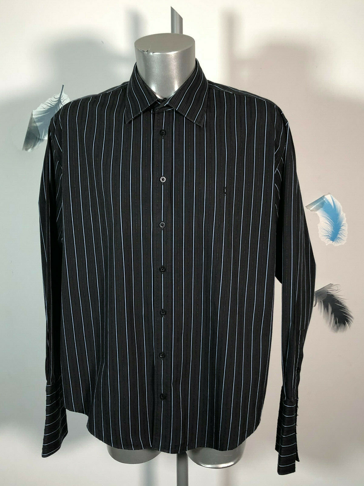 Chic Camicia Antracite a Righe Yves Saint Laurent Taglia XL come Nuovo