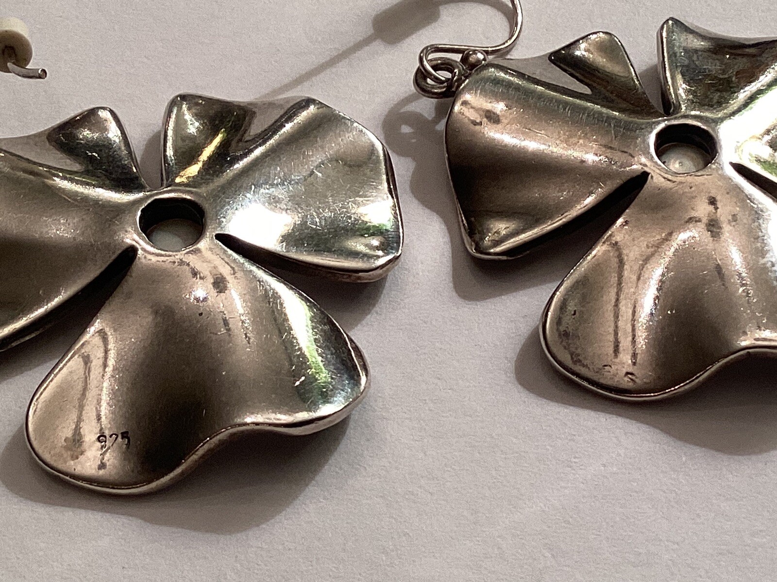 Sterling Silver 925 dangle earrings shape of 3-Le… - image 8